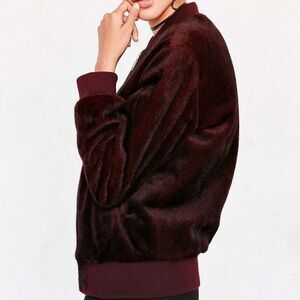 J.O.A. Faux Fur Pny Skin Bomber Jacket (Burgundy)